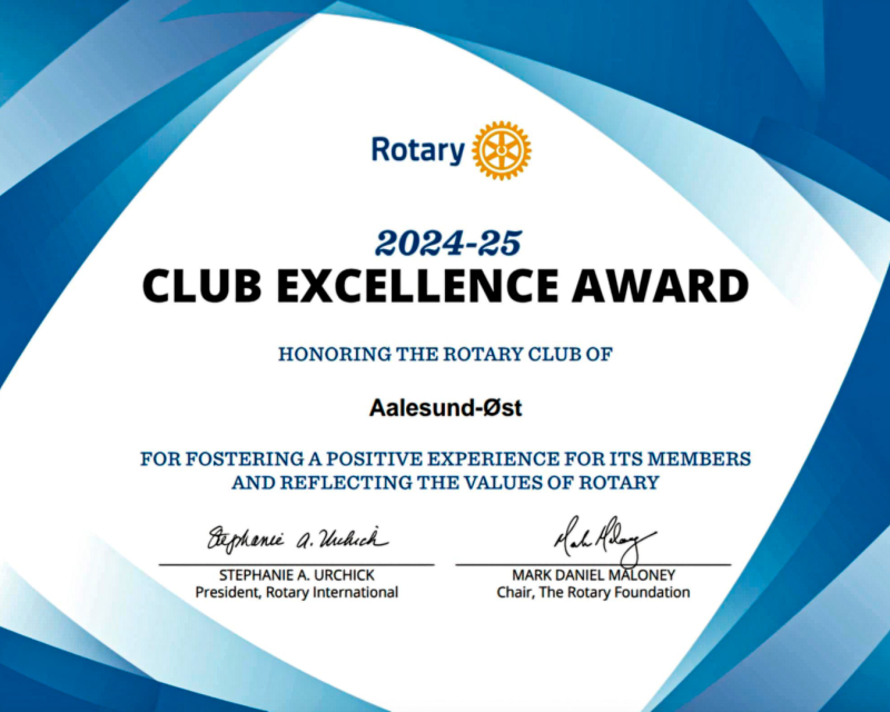 Aalesund Øst Rotaryklubb tildelt Club Excellence Award